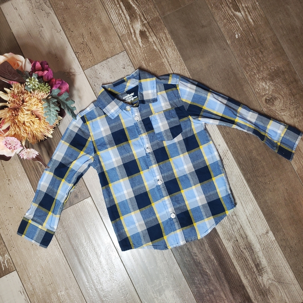Garanimals Blue and Yellow Cotton Boys Plaid Buttondown Shirt Size 4T NWOT